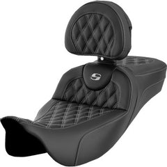 Saddlemen Roadsofa™ Extended Reach Seat - Lattice Stitch - Silver Stitch - with Backrest - FL '08-'24