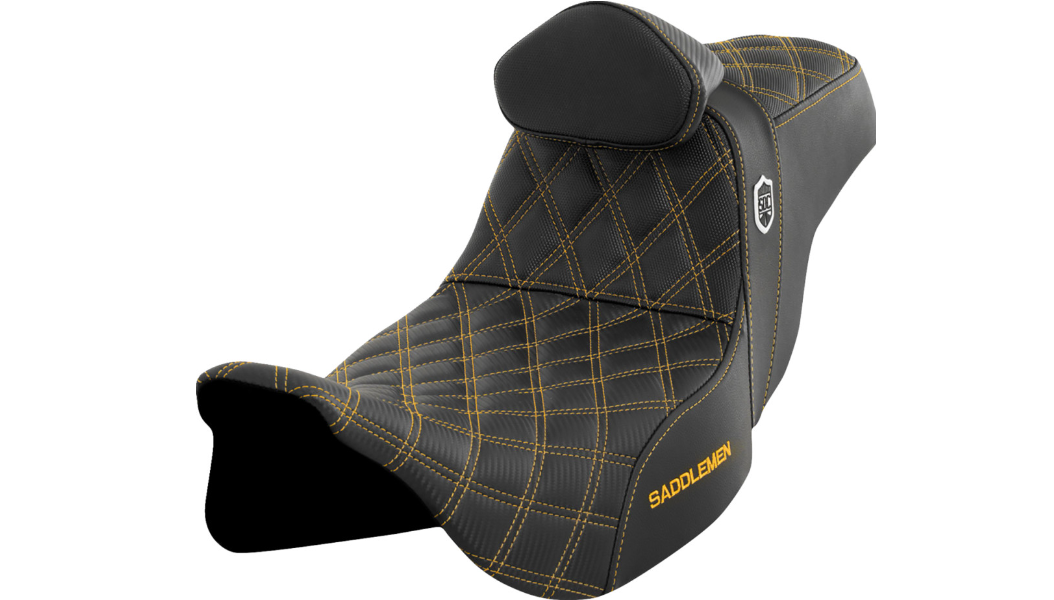 Saddlemen Pro Series SDC Performance Seat - w/ Backrest - Gold Stitch - FLH/FLT '08-'25