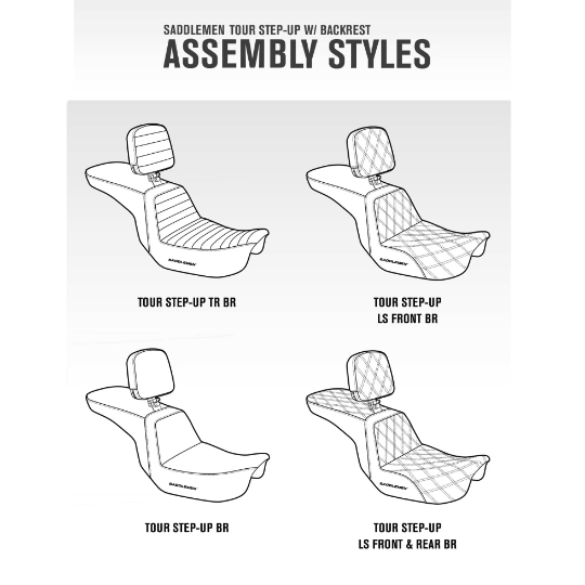 Saddlemen 2008-2023 FLHR, FLHT, FLHX & FLTR (Touring Models) - Includes Trikes (09-13) Tour Step-Up™ Seat w/ Rider Backrest Tuck & Roll