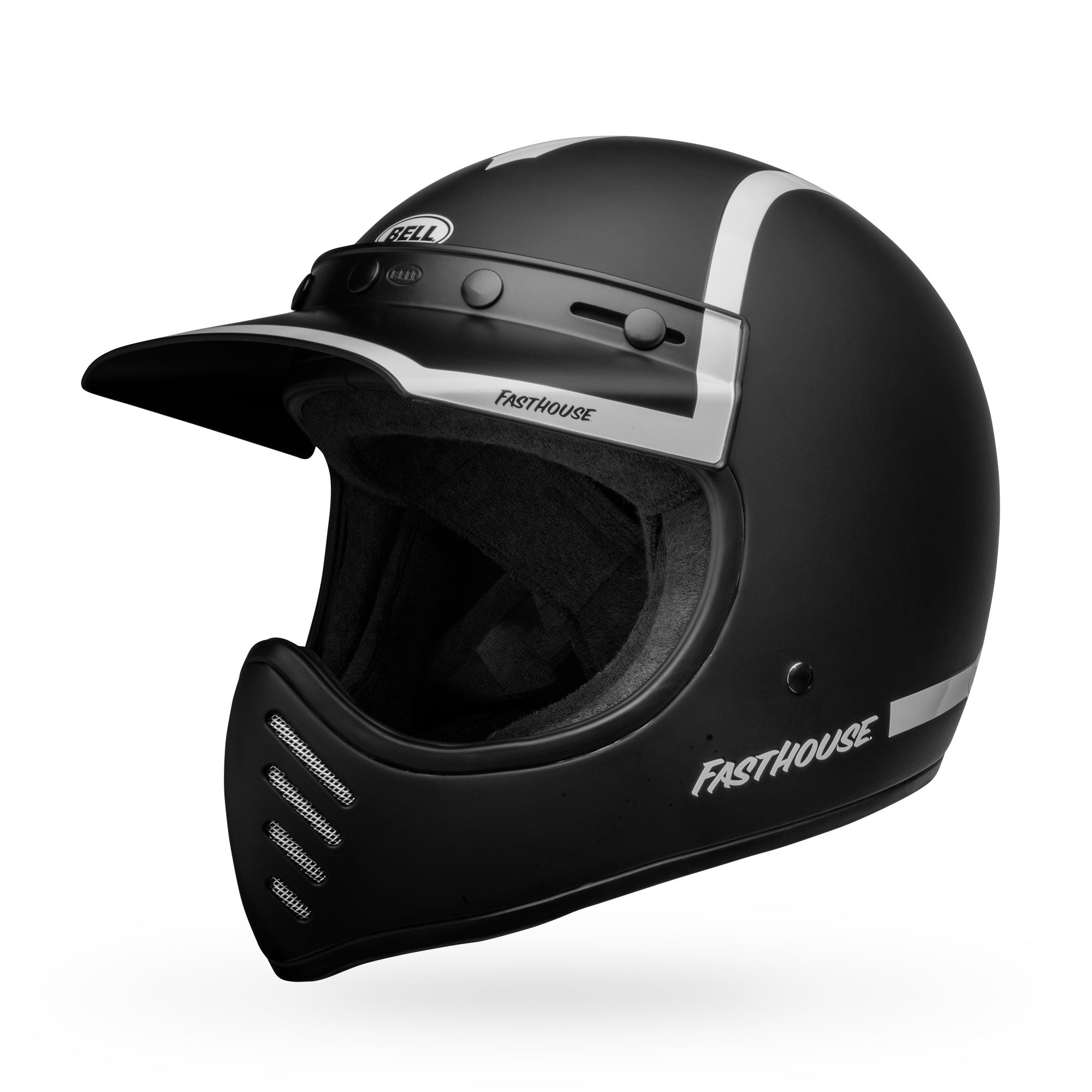 black and white helmet motorcycle Bell Moto-3 Fasthouse Old Road Matte Black/White Helmet