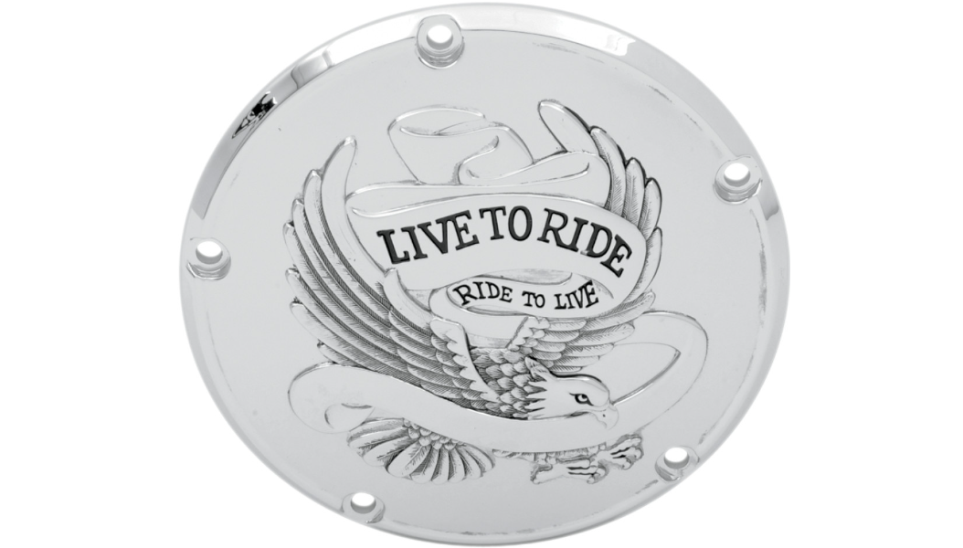 Drag Specialties Derby Cover - Live to Ride - 5-Hole - Chrome - '99-'18 Big Twin