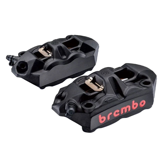 Brembo Caliper Set, P4 34mm, M4, Cast Monobloc, 108mm Radial Mount, Front, Black w/ Red Lettering