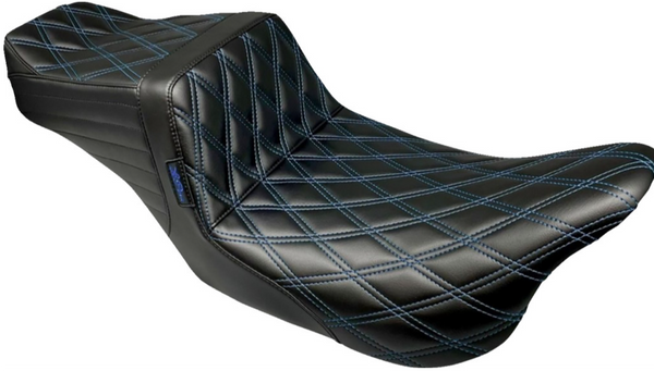 Le Pera Tailwhip Seat - Double Diamond w/ Blue Thread - Black - FLH/FLT '08-'24