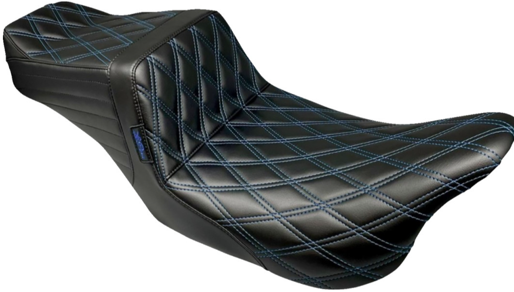 Le Pera Tailwhip Seat - Double Diamond w/ Blue Thread - Black - FLH/FLT '08-'24