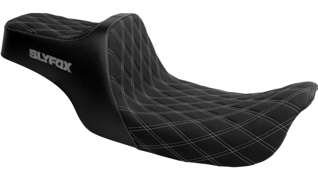 SLYFOX High Noon Seat - Double Diamond - Silver Logo - Silver Stitch - FXD '96-'03
