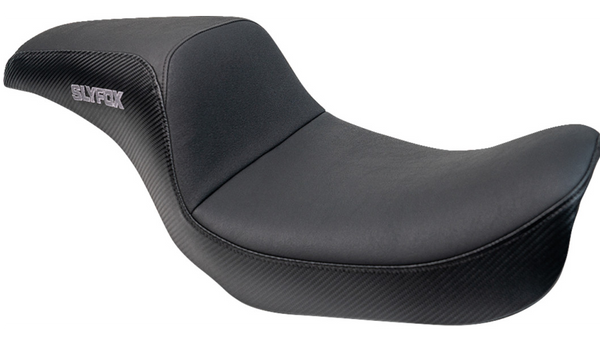 SLYFOX Drifter Seat - Gray Logo - Black Vinyl w/ Slipstop - Carbon Fiber - Dyna '96-'03