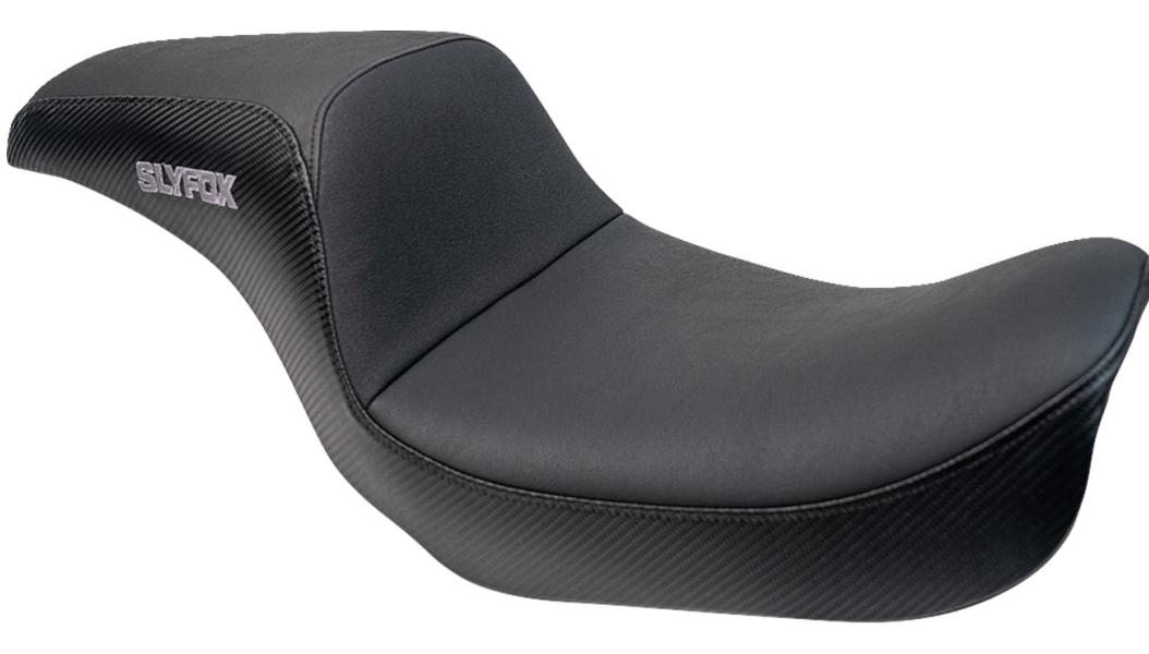SLYFOX Drifter Seat - Gray Logo - Black Vinyl w/ Slipstop - Carbon Fiber - Dyna '96-'03