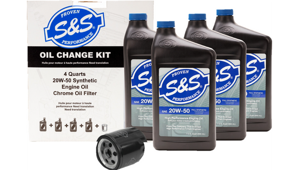S&S Cycle Oil Change Kit - Black Filter - '99-'17 Twin Cam - 4 Us Quarts