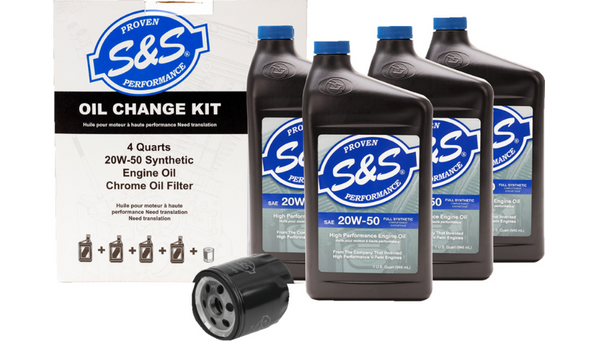 S&S Cycle Oil Change Kit - Black Filter - '84-'99 Big Twin/'86-'22 Sportster - 4 Us Quarts