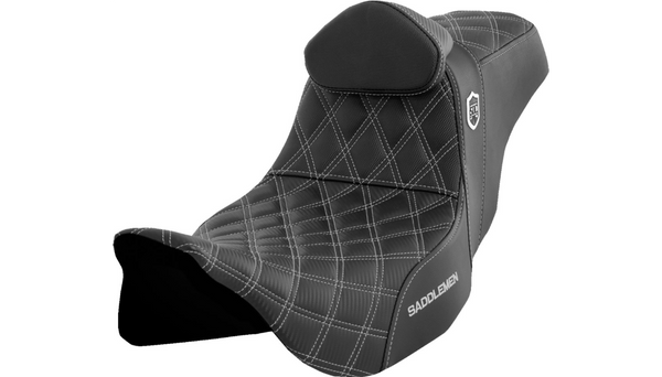 Saddlemen Pro Series SDC Performance Seat - w/ Backrest - Silver Stitch - FLH/FLT '08-'23