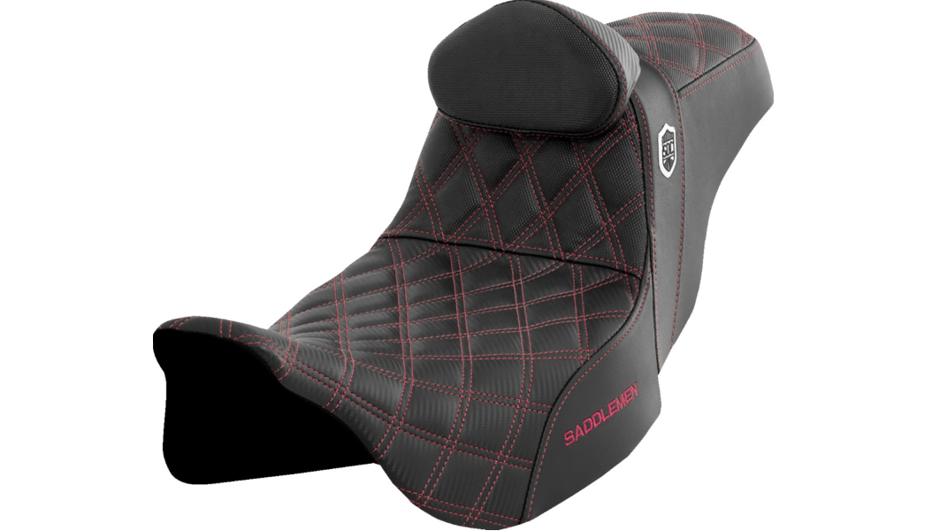 Saddlemen Pro Series SDC Performance Seat - w/ Backrest - Wine Berry Stitch - FLH/FLT '08-'23