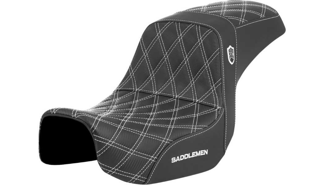 Saddlemen Pro Series SDC Performance Seat - Carbon Fiber/Lumbar Gripper - White Stitch - Dyna '06-'17