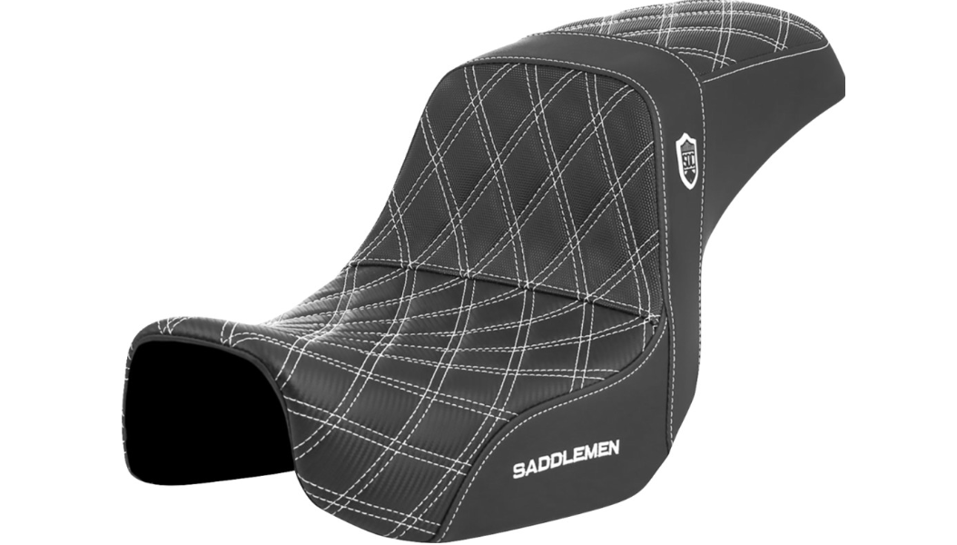 Saddlemen Pro Series SDC Performance Seat - Carbon Fiber/Lumbar Gripper - White Stitch - Dyna '06-'17