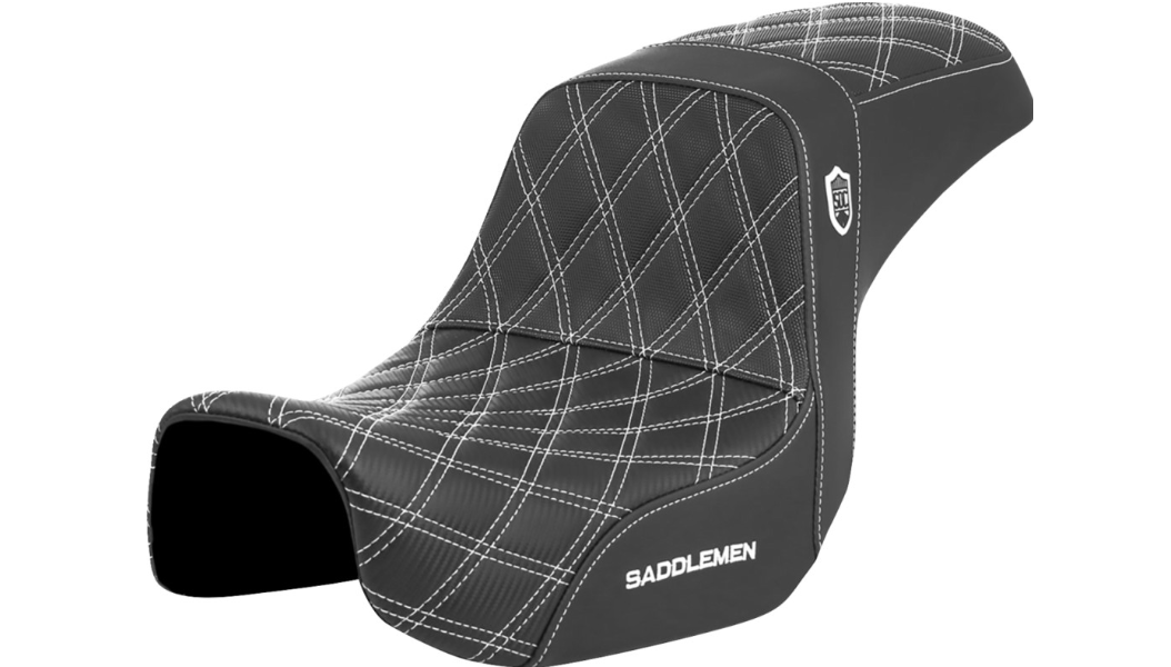 Saddlemen Pro Series SDC Performance Seat - Carbon Fiber/Lumbar Gripper - White Stitch - Dyna '06-'17