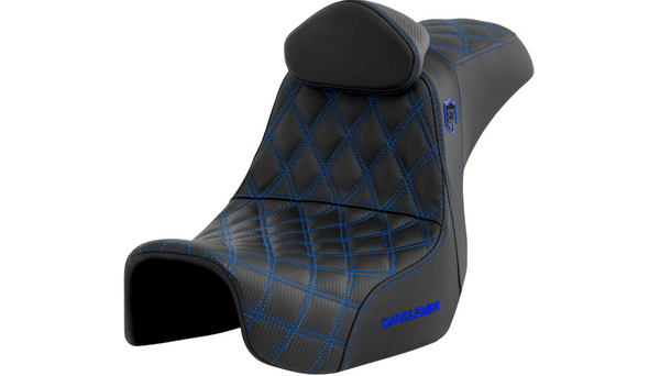 Saddlemen Pro Series SDC Performance Seat - w/ Backrest - Blue Stitch - Dyna '06-'17