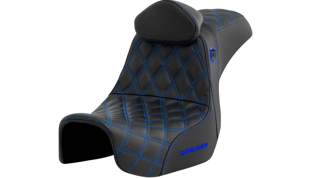 Saddlemen Pro Series SDC Performance Seat - w/ Backrest - Blue Stitch - Dyna '06-'17