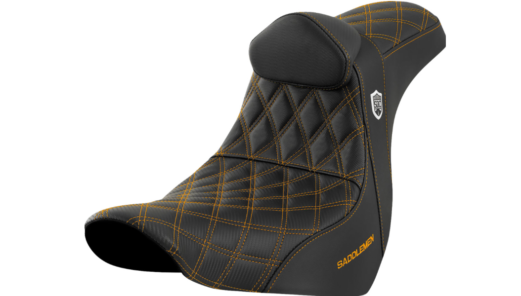 Saddlemen Pro Series SDC Performance Seat - w/ Backrest - Gold Stitch - FL/FX '18-'23
