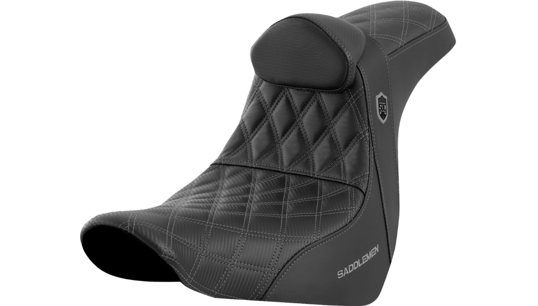 Saddlemen Pro Series SDC Performance Seat - w/ Backrest - Gray Stitch - FL/FX '18-'23