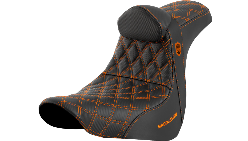 Saddlemen Pro Series SDC Performance Seat - w/ Backrest - Orange Stitch - FL/FX '18-'23