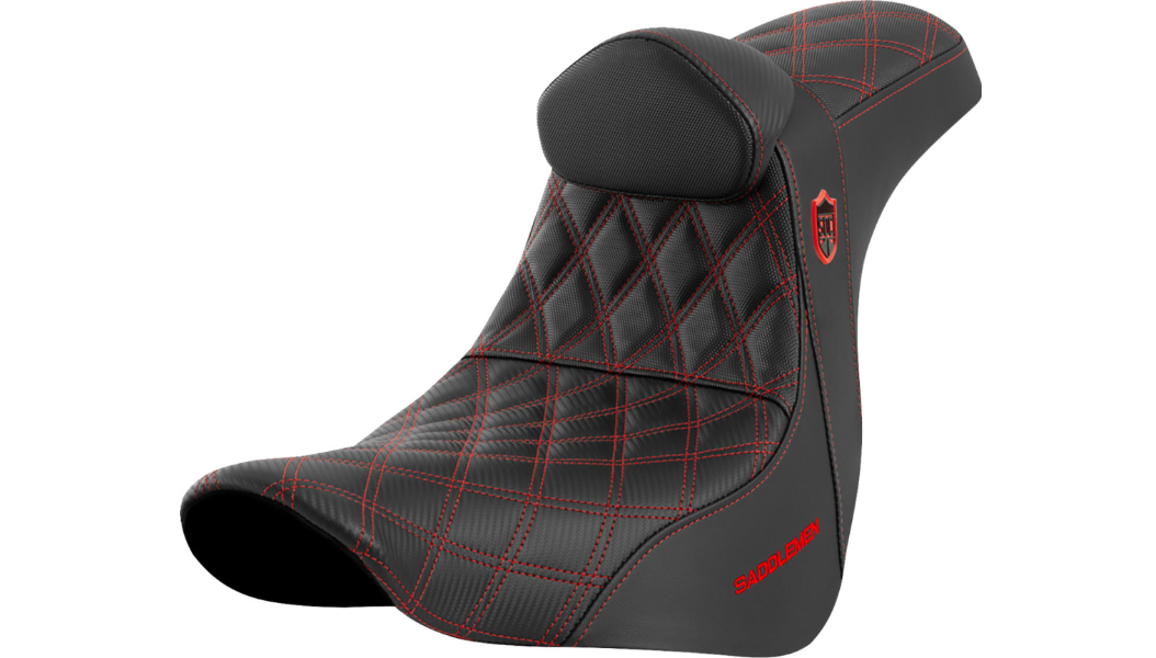 Saddlemen Pro Series SDC Performance Seat - w/ Backrest - Red Stitch - FL/FX '18-'23
