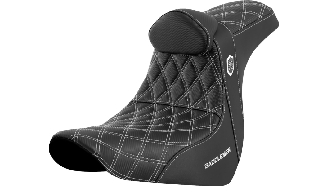 Saddlemen Pro Series SDC Performance Seat - w/ Backrest - White Stitch - FL/FX '18-'23