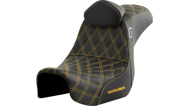Saddlemen Pro Series SDC Performance Seat - w/ Backrest - Gold Stitch - Dyna '06-'17