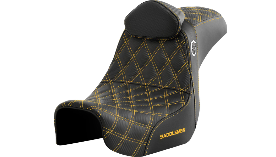 Saddlemen Pro Series SDC Performance Seat - w/ Backrest - Gold Stitch - Dyna '06-'17