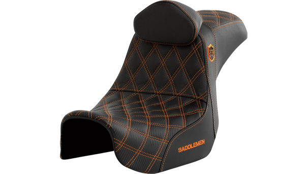 Saddlemen Pro Series SDC Performance Seat - w/ Backrest - Orange Stitch - Dyna '06-'17