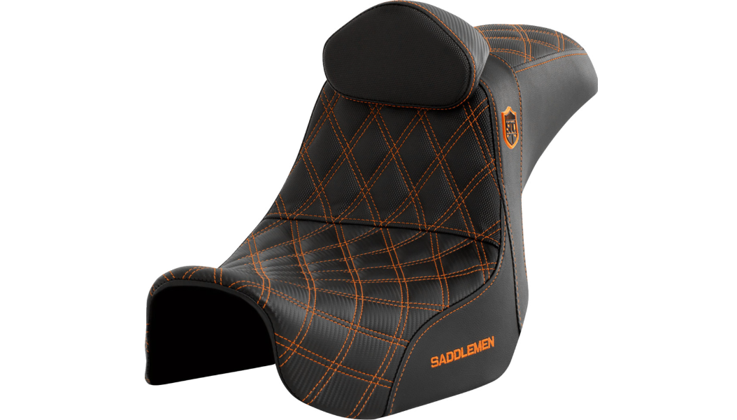 Saddlemen Pro Series SDC Performance Seat - w/ Backrest - Orange Stitch - Dyna '06-'17