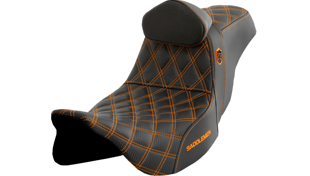 Saddlemen Pro Series SDC Performance Seat - w/ Backrest - Orange Stitch - FLH/FLT '08-'25