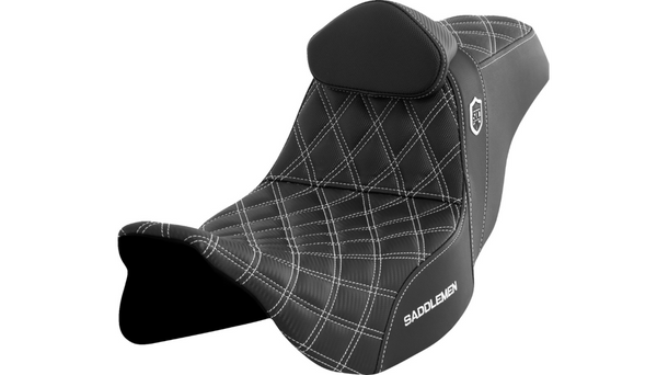 Saddlemen Pro Series SDC Performance Seat - w/ Backrest - White Stitch - FLH/FLT '08-'23