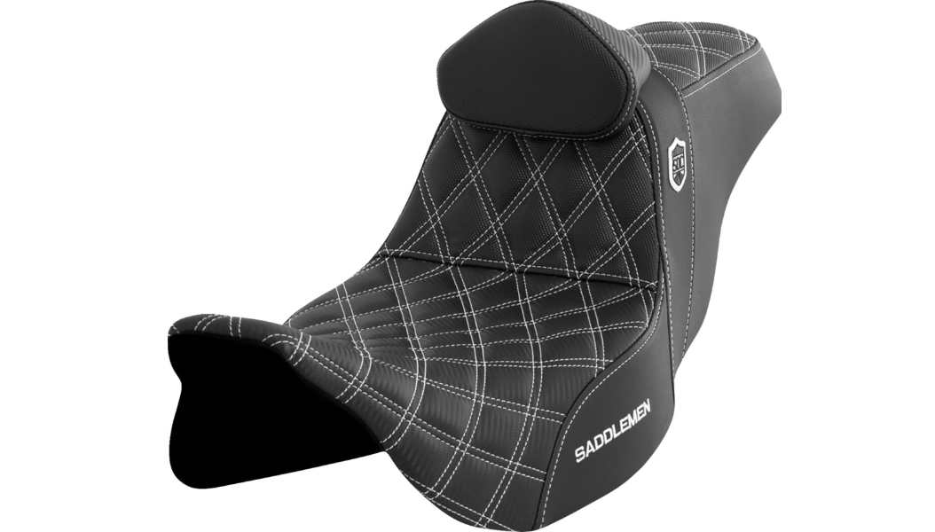 Saddlemen Pro Series SDC Performance Seat - w/ Backrest - White Stitch - FLH/FLT '08-'23