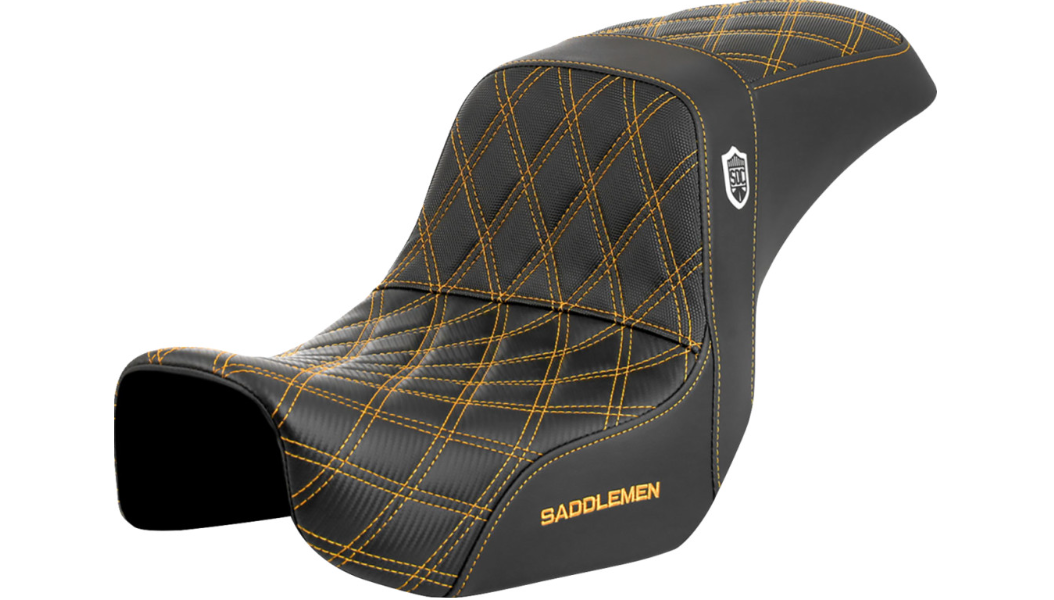 Saddlemen Pro Series SDC Performance Seat - Carbon Fiber/Lumbar Gripper - Gold Stitch - Dyna '06-'17