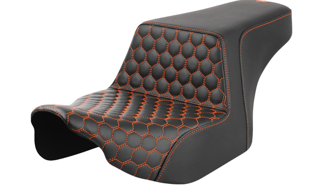 Saddlemen Step-Up Seat - Front Honeycomb - Orange Stitching - FL '23-'24