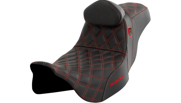 Saddlemen Pro Series SDC Performance Seat - w/ Backrest - Red Stitch - FLH/FLT '08-'23