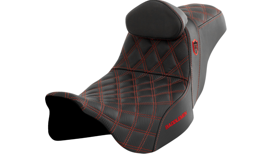 Saddlemen Pro Series SDC Performance Seat - w/ Backrest - Red Stitch - FLH/FLT '08-'23