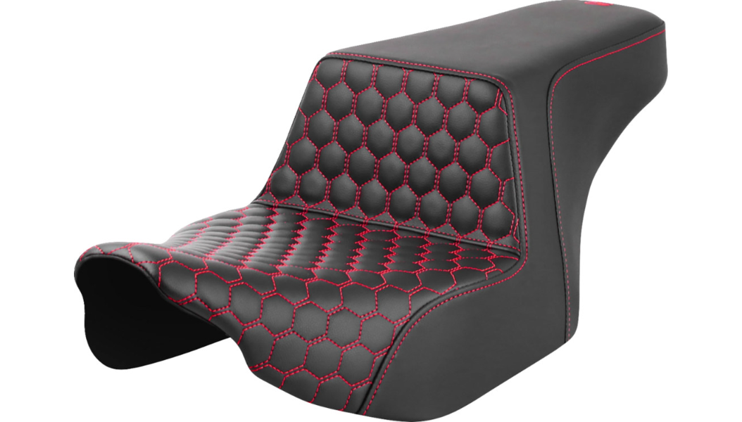 Saddlemen Step-Up Seat - Front Honeycomb - Red Stitching - FL '23-'24