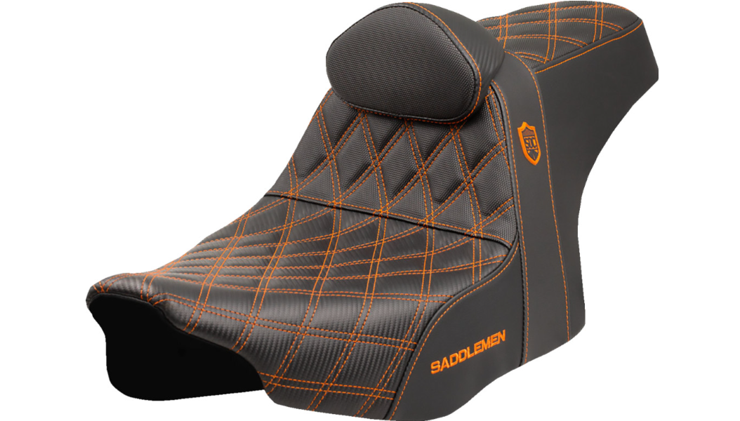 Saddlemen Pro Series SDC Performance Seat - Orange Stitching - w/ Backrest - FLT/FLH '23-'25