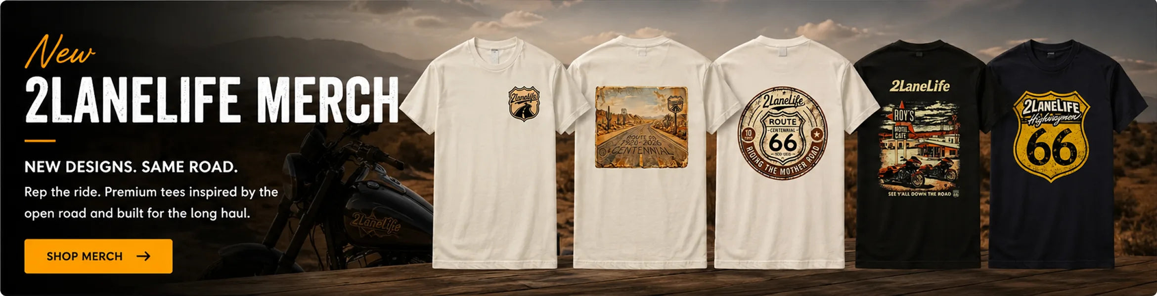 New 2LaneLife merch: new designs, same road. Premium tees inspired by the open road. Shop merch